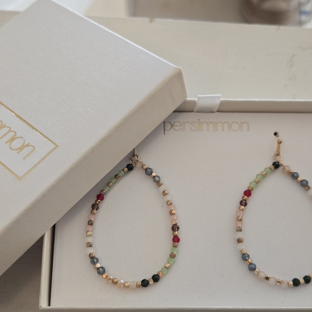 Persimmon Colorful and Sparkly Teardrop Earrings NIB